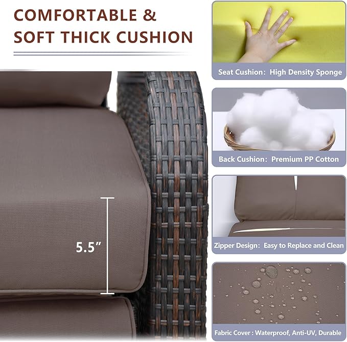 ATR ART TO REAL Outdoor Recliner, Outdoor Wicker Recliner Chair with 5.5'' Thickness Cushions, Automatic Adjustable Rattan Patio Chaise Lounge Chairs, Aluminum Frame, Anti-UV and Rustless - Image 5