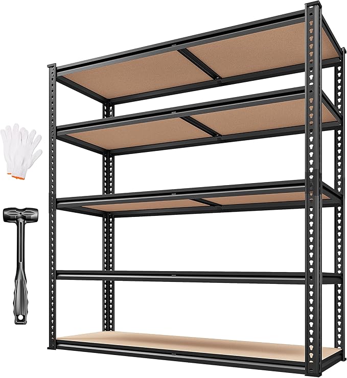 REIBII 40" W Garage Shelving 2500LBS Storage Shelves 72" H Metal Shelving 5 Tier Metal Shelves Adjustable Pantry Shelf for Garage Closet Kitchen Basement 40" W x 19.7''D x 72''H by REIBII