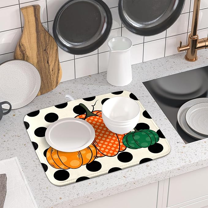 Autumn Pumpkin Dish Drying Mat for Kitchen Counter - Image 6