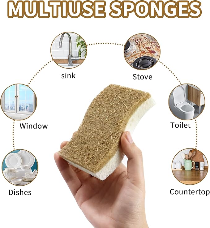12 Pack Natural Kitchen Sponges, Biodegradable & Compostable | Non-Scratch - Image 7