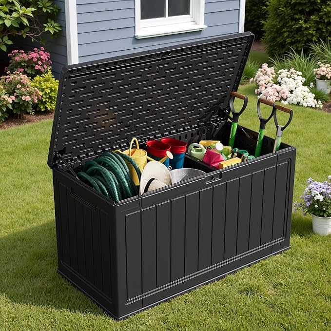 Devoko 160 Gallon Double-Wall Deck Box with Divider, Side Handles, HDPE Outdoor Large Storage Box Waterproof and Lockable for Patio Furniture, Garden, Pool (Black, 160 Gallon) - Image 5
