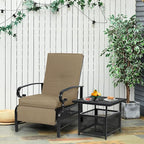 Oakcloud Adjustable Outdoor Lounge Chair Metal Patio Relaxing Recliner Chair Set with Bistro Table and Removable Cushions(Brown) - Image 2