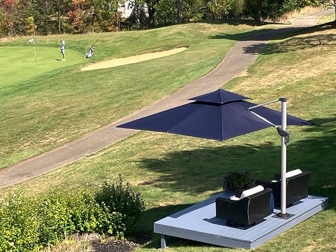 PURPLE LEAF 9' X 11' Patio Umbrella Outdoor Rectangle Umbrella Large Cantilever Umbrella Windproof Offset Heavy Duty Sun for Garden Deck Pool Patio, Navy Blue by PURPLELEAF