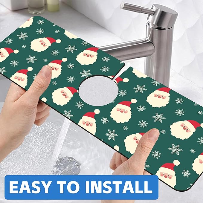 Christmas Kitchen Sink Splash Guard Mat Santa Claus and Snowflakes Sink Splash - Image 6