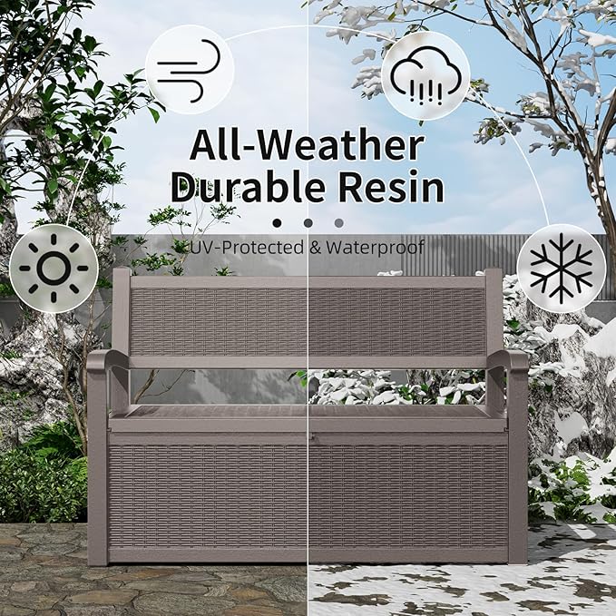 DRATO 75 Gallon Storage Bench Deck Box Outdoor Indoor,Lockable Durable All-Weather Seating with Hidden Storage,Deck Storage for Garden, Pool, Patio,Gray - Image 4