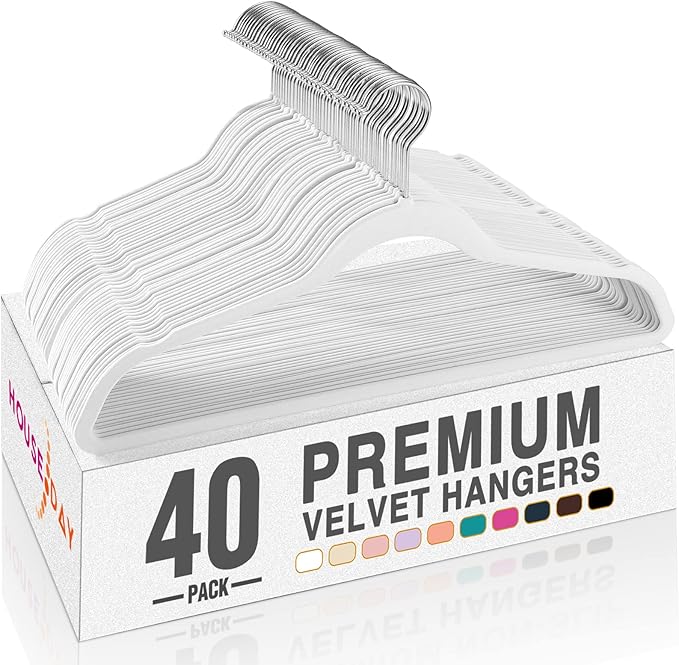 HOUSE DAY White Velvet Hangers 40 Pack, Non Slip Clothes Felt Hanger Heavy Duty by HOUSEDAY