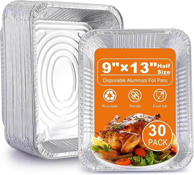 Aluminum Foil Pans 9x13 Disposable – 30 Pack Half Size Aluminum Foil Heavy Duty by Homewarm