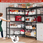 Xcity Storage Shelves, 5 Tier Heavy Duty Metal Shelving Unit with Wheels, 2500 LBS Capacity Adjustable Steel Wire Shelf Organizer for Pantry, Kitchen, Garage, 18" D x 48" W x 72" H, Black - Image 2