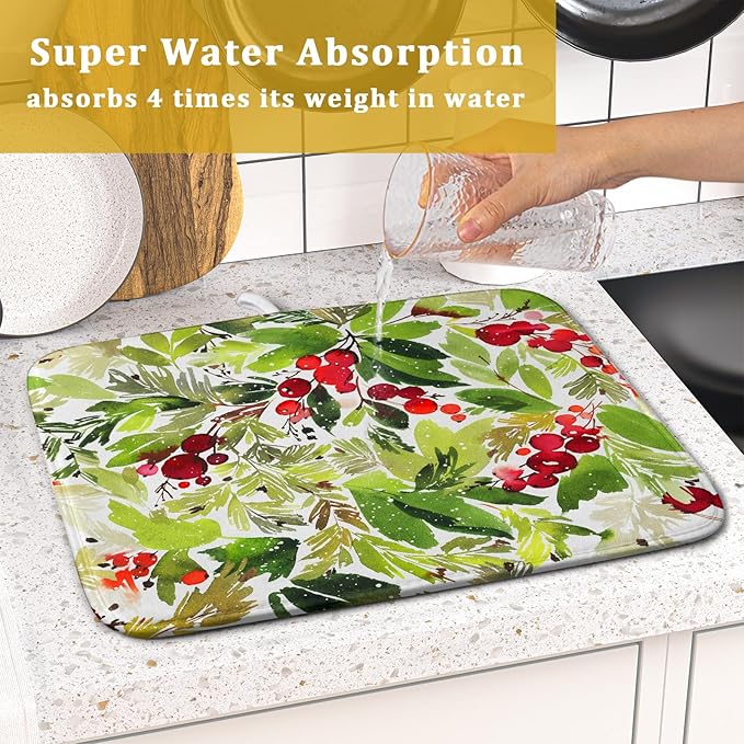 Watercolor Christmas Dish Drying Mat 18 x 24 Inch - Image 3