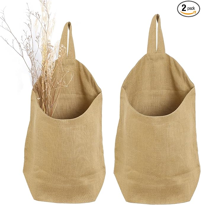 100% Linen Hanging Storage Bags Baskets 2 Pcs, Small Wall Storage Bag by HSOFTIFY