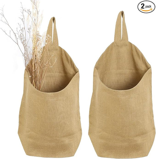 100% Linen Hanging Storage Bags Baskets 2 Pcs, Small Wall Storage Bag by HSOFTIFY