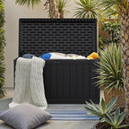 JUMMICO 160 Gallon Resin Outdoor Storage Deck Box with Divider, Waterproof Storage Box&Bench with Lockable Lid for Garden Tools, Pools Supplies (Black) - Image 6