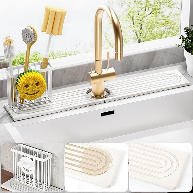 Cisily White Diatomite Faucet Mat by CISILYHOMELIFE