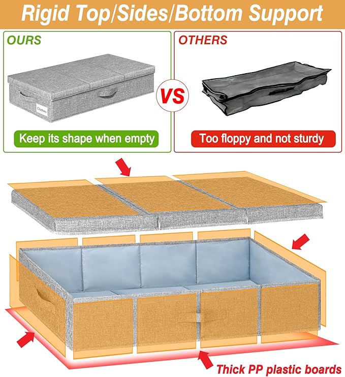 punemi Under Bed Storage Containers, Long Flat Firm Sides Underbed Organization - Image 4