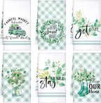 Set of 6 Eucalyptus Kitchen Towels Green Leaves Dishtowels Absorbent Spring by Boyiee
