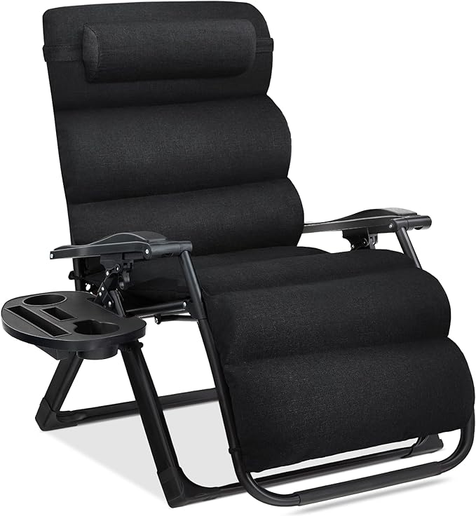Best Choice Products Oversized Zero Gravity Chair, Folding Outdoor Patio Recliner, XL Anti Gravity Lounger w/Removable Cushion, Cup Holder, Side Tray, 350lb Capacity - Onyx Black by BestChoiceProducts