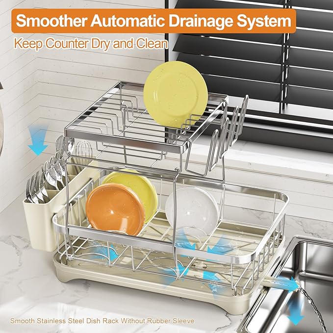 Dish Drying Rack Kitchen 2-Tier 304 Stainless Steel Dish Racks - Image 2