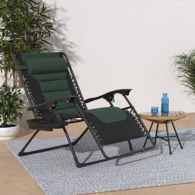 Best Choice Products Oversized Padded Zero Gravity Chair, Folding Outdoor Patio Recliner, XL Anti Gravity Lounger for Backyard w/Headrest, Cup Holder, Side Tray, Polyester Mesh - Forest Green - Image 2