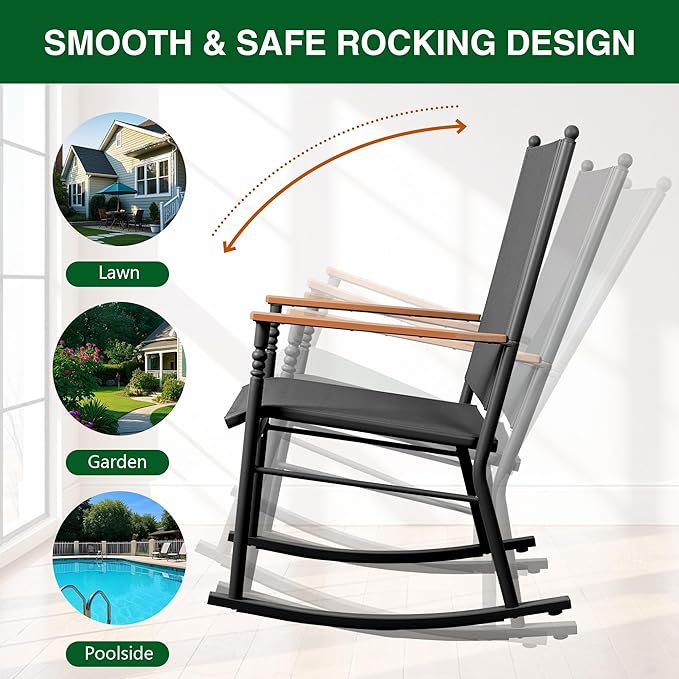 Shintenchi Outdoor Rocking Chairs Set of 2,Upgraded High Back Patio Rocking Chair Set,Breathable Textilene Fabric Outdoor Rocking Chair for Porch,Patio,Garden,Balcony,Black - Image 5