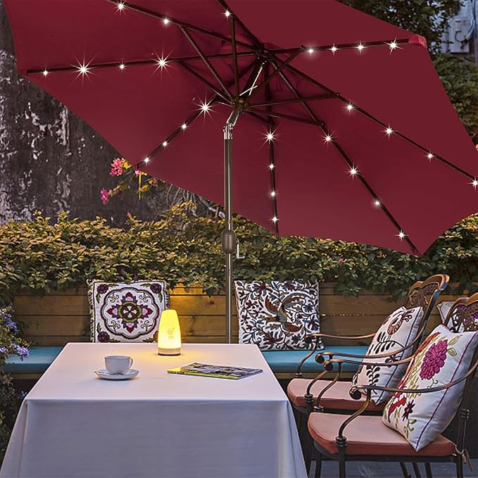 Blissun 9 ft Solar Umbrella, 32 LED Lighted Patio Umbrella, Table Market Umbrella, Outdoor Umbrella for Garden, Deck, Backyard, Pool and Beach (Burgundy) - Image 7