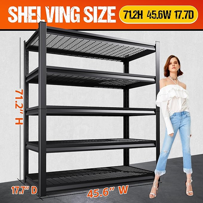 71" H Garage Shelving Heavy Duty Storage Shelves, Adjustable Metal Shelving Unit, Utility Garage Organizer Shelf for Basement, Pantry, Kitchen, Warehouse, Supermarket, 45.6" Wx17.7 Dx71.2 H - Image 3