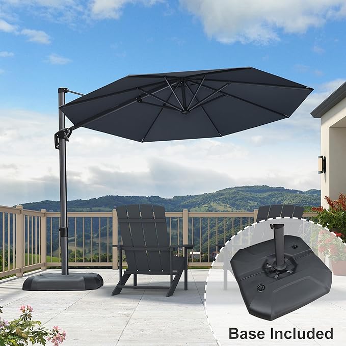 PURPLE LEAF 10 Feet Patio Umbrella with Base Outdoor Cantilever Round Umbrella Aluminum Offset Umbrella with 360-degree Rotation for Garden Deck Pool Patio, Grey - Image 2