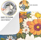White Cat Colorful Flowers Pattern Dish Drying Mat - Image 2