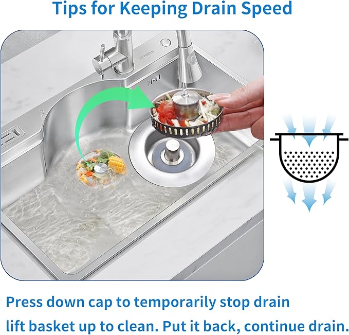 3 in 1 Kitchen Sink Drain Strainer, Pop up Sink Stopper Kitchen Drain, - Image 8