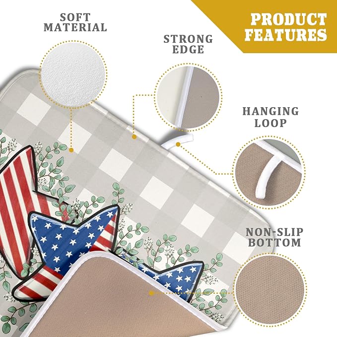 Patriotic Dish Drying Mat for Kitchen Counter Cute Stars 4th of July Holiday - Image 4