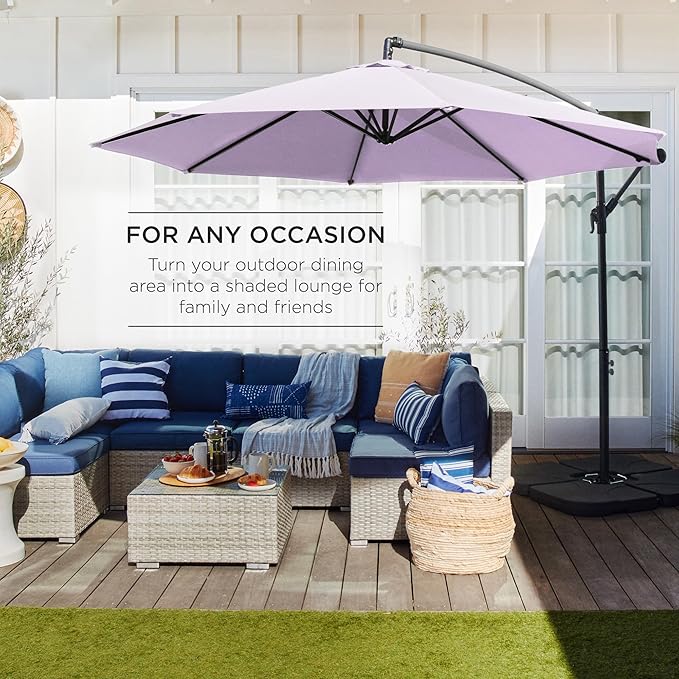 Best Choice Products 10ft Offset Cantilever Hanging Market Patio Umbrella, 8 Sturdy Ribs, Easy Adjustment - Lavender - Image 3