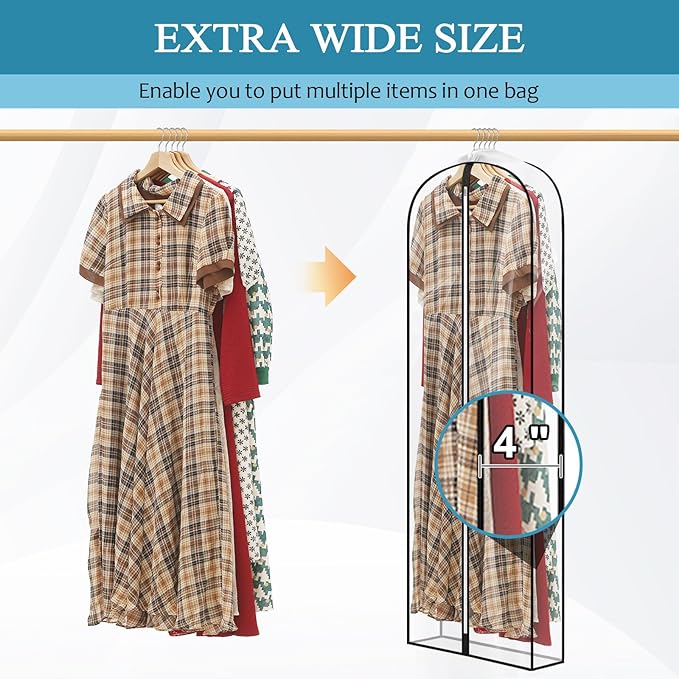 60" All Clear Dress Bags for Gowns Long, Womens Dress Garment Bag - Image 2