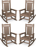KINGYES HDPE Outdoor Rocking Chair Set of 4, Widened Seat Patio Rocking Chair, Oversized All Weather Patio Rocker, Brown by KINGYES