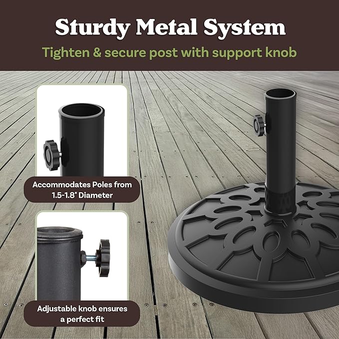 Umbrella Base - Heavy-Duty 19lbs Weighted Outdoor Stand for Patio Table, Tilt, and Lightweight Freestanding Umbrellas by Pure Garden (Black) - Image 3