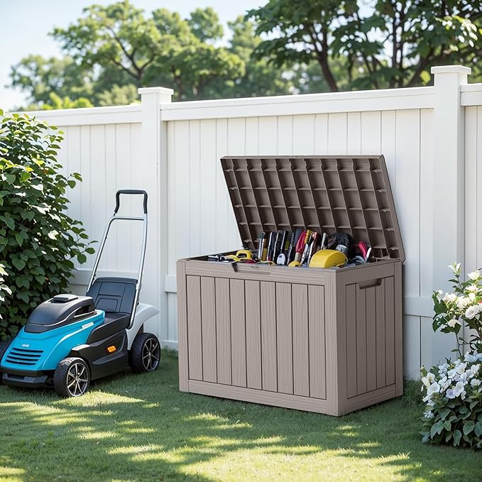 45 Gallon Outdoor Storage Box, Weather Resistant & Waterproof Resin Deck Box with UV Protection, Rattan Black Patio Storage Cabinet for Garden, Patio, Porch, Poolside(Gray) - Image 6