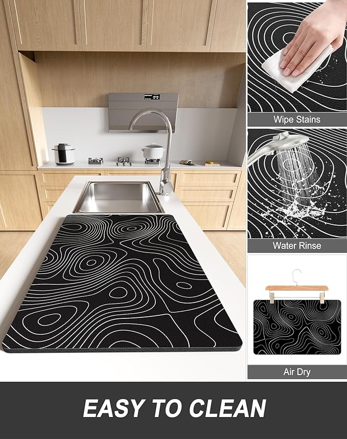 Rnivvi Dish Drying Mat for Kitchen Counter, 12 x 19" Cute Marble Super - Image 6