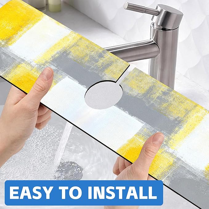 Grey and Yellow Abstract Kitchen Sink Splash Guard Mat Absorbent Fast Drying - Image 6