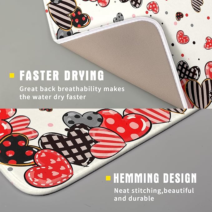 Red Heart Dish Drying Mat 16"x18" Love Dots Microfiber Dish Drainer Rack Mat - Image 3
