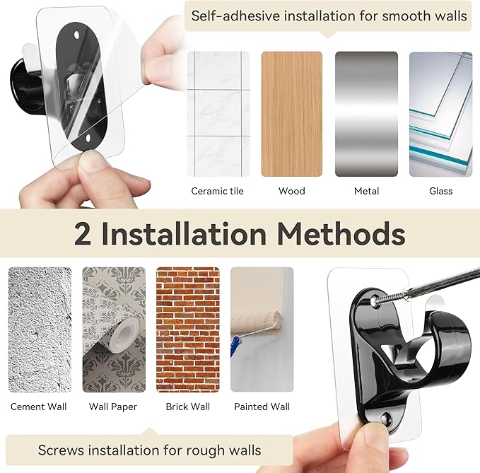 ANDGOO 18 Pack No Drill Curtain Rod Brackets, Renter Friendly Self Adhesive - Image 2