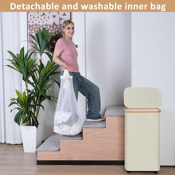 75L Laundry Basket with Wheels, Clothes Hamper - Image 5