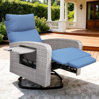 Outdoor Recliner Chair Set of 2, Wicker Patio Recliners with Adjustable Backrest and Extended Foot Rest, Reclining Patio Chairs with Flip Table & Removable Cushion Cover for Porch by zzw