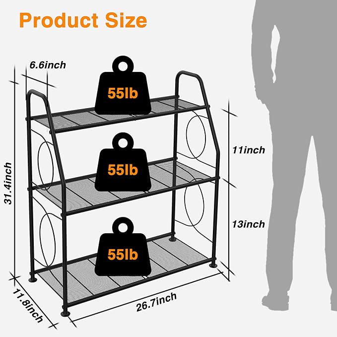 Plant Stand, 3 Tier Plant Shelf for Indoor Outdoor, Heavy Duty Metal Outdoor Plant Stand Holder Rack for Living Room Balcony and Garden, Black - Image 6