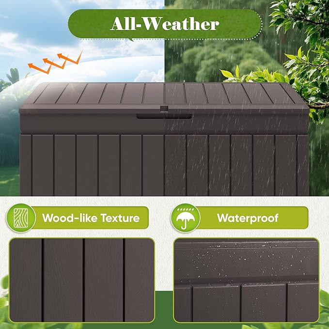 Flamaker Outdoor Storage Box 80 Gallon Resin Waterproof Deck Box Delivery Box with Wood Texture Large Storage Bin for Patio Cushions (Brown) - Image 5