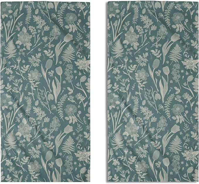 Aqua Spring Floral Hand Towels for Bathroom Set of 2 Flower Leaves Vintage by Aytipun