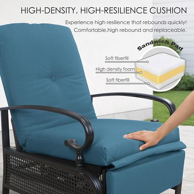Kozyard Adjustable Outdoor Reclining Lounge Chair, Cushioned Patio Chaise Lounge with Extendable Metal Frame for Sunbathing, Reading & Relaxing – Comfortable Outdoor Recliner(Aqua) - Image 4