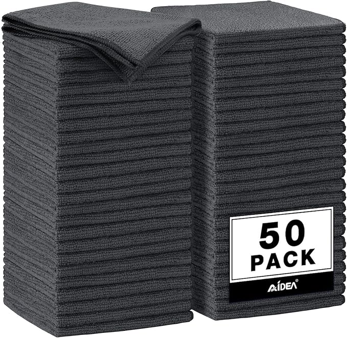 AIDEA Microfiber Cleaning Cloth Grey 50PK, Microfiber Towels by AIDEAHOME