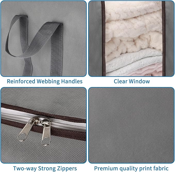 Fixwal 4pcs Large Blanket Bags 120L King Foldable Comforters Storage Bags - Image 7
