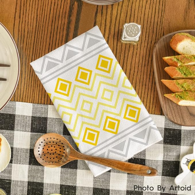 Artoid Mode Yellow Stripes Home Sweet Home Boho Summer Kitchen Towels Dish - Image 3