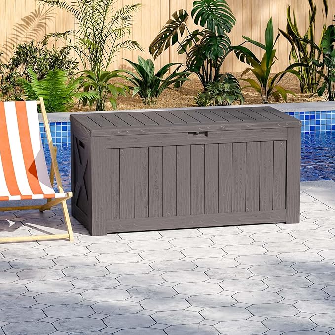 Patiowell 120 Gallon Large Deck Box, Outdoor Lockable Storage Box for Gardening Tools, Waterproof Deck Box for Patio Furniture, Brown - Image 9