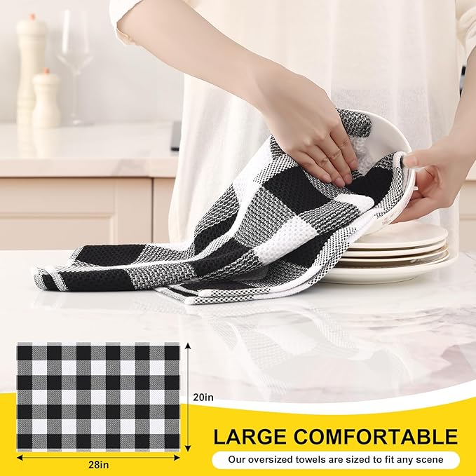 Homaxy 100% Cotton Waffle Weave Check Plaid Kitchen Towels, 20 x 28 Inches - Image 2