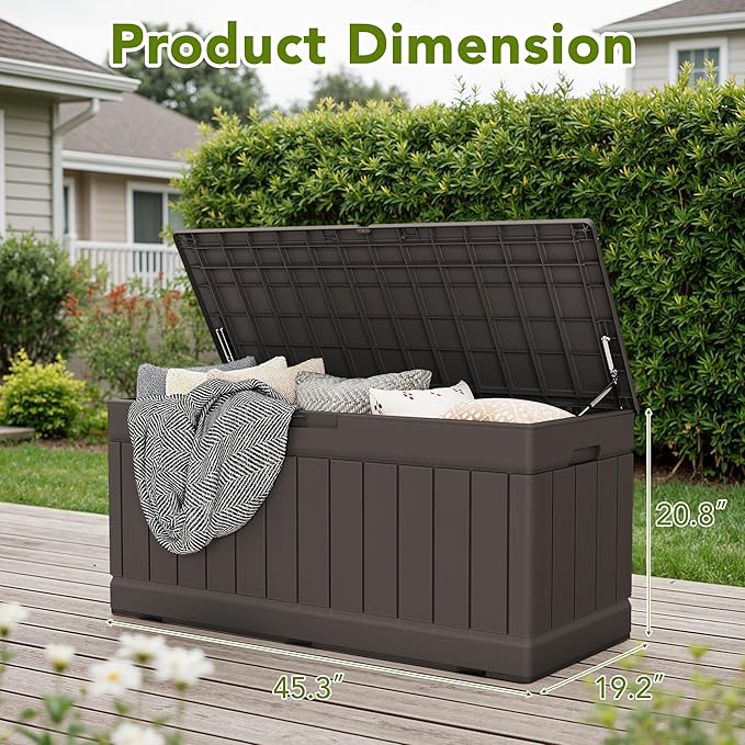 Devoko 78 Gallon Deck Box, Waterproof Resin Outdoor Storage Box for Outside and Patio, Outdoor Storage Bench Lockable for Patio Furniture, Garden Tools and Pool Supplies (Brown, 78 Gallon) - Image 7
